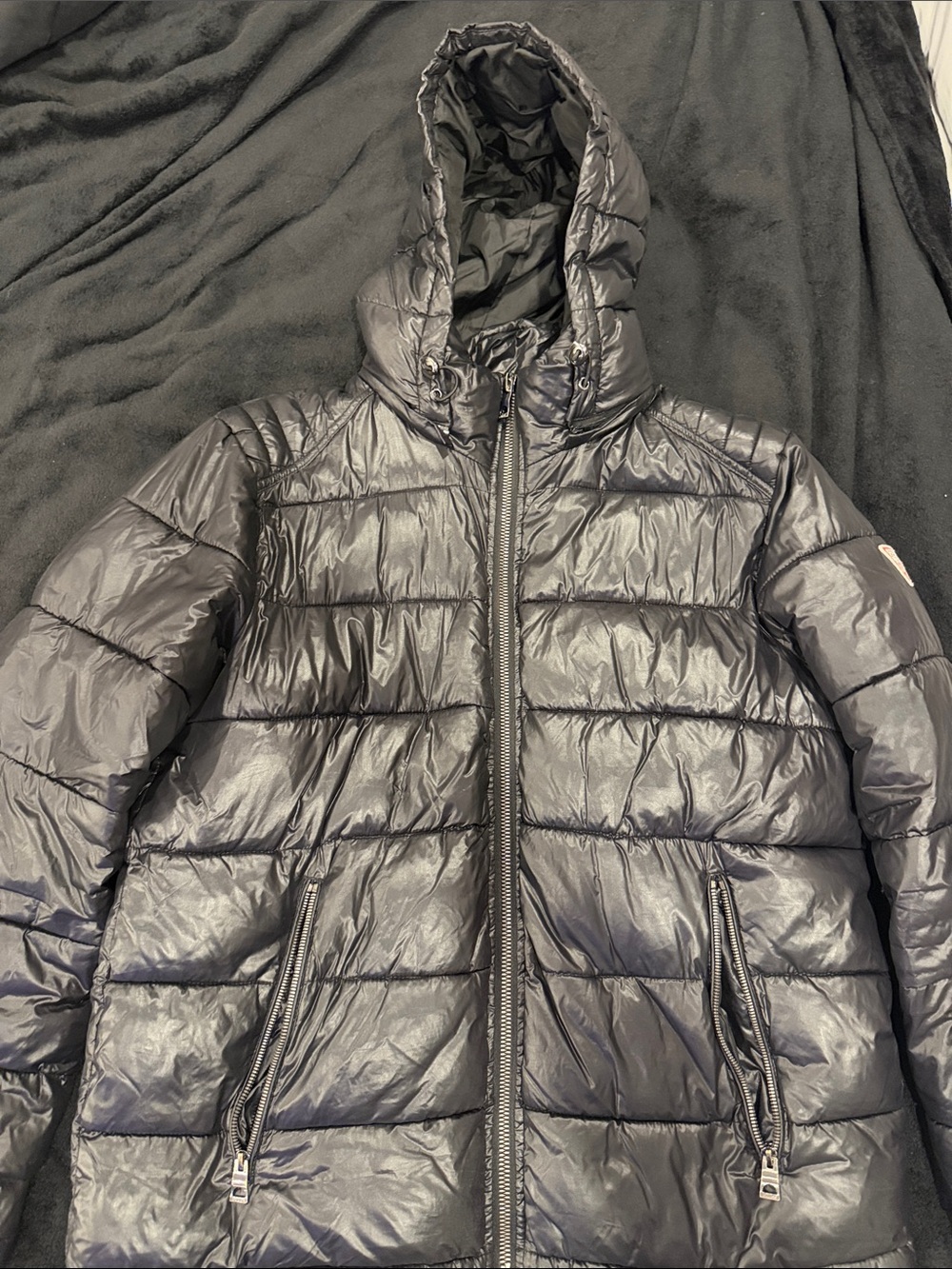 Guess Men's Shiny Black Quilted Hooded Puffer Jacket